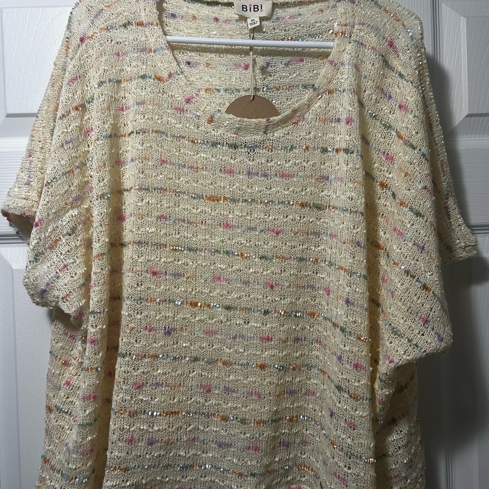 BiBi Cream Knit Top with Colorful Accents - Size XL